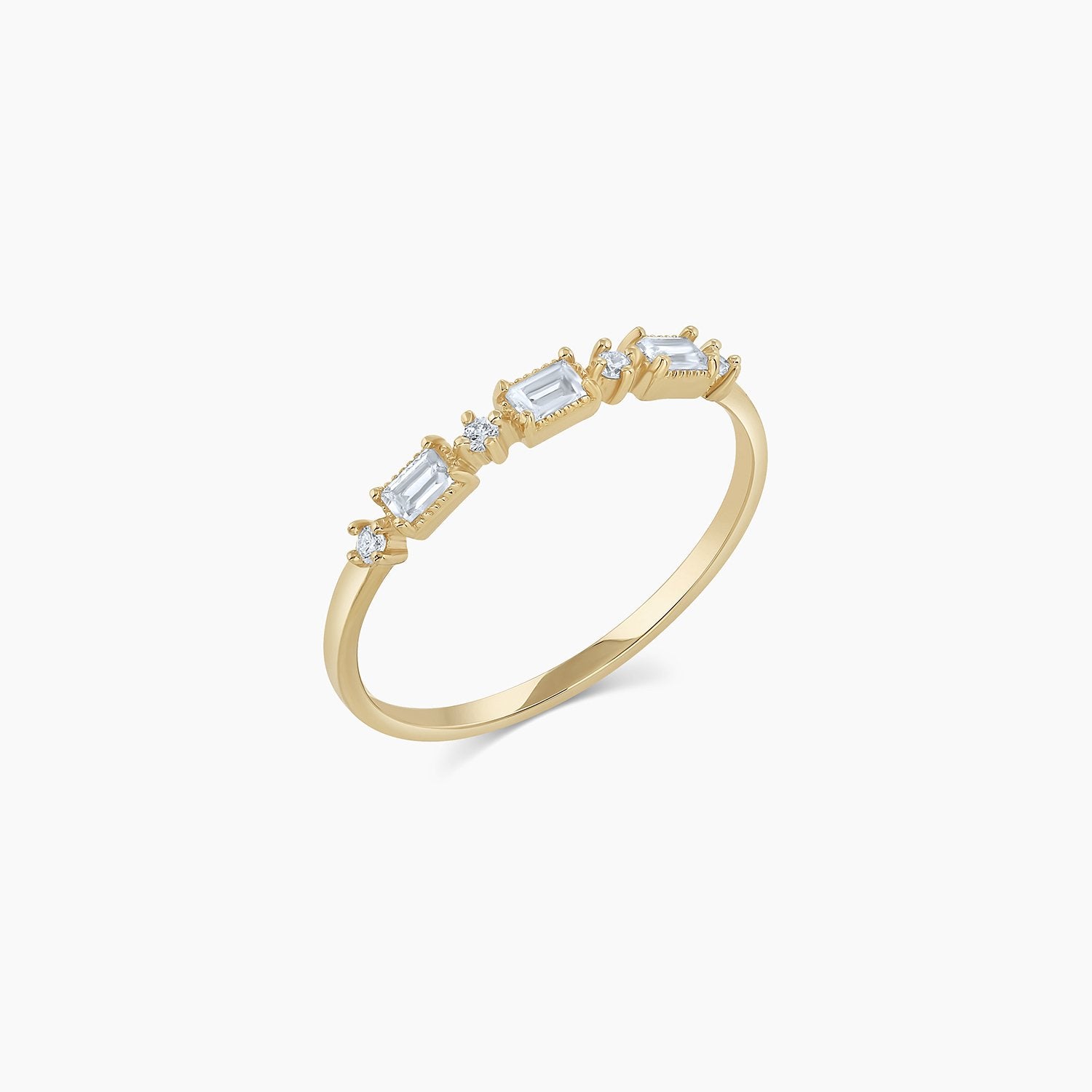Baguette White Topaz and Diamond Ring